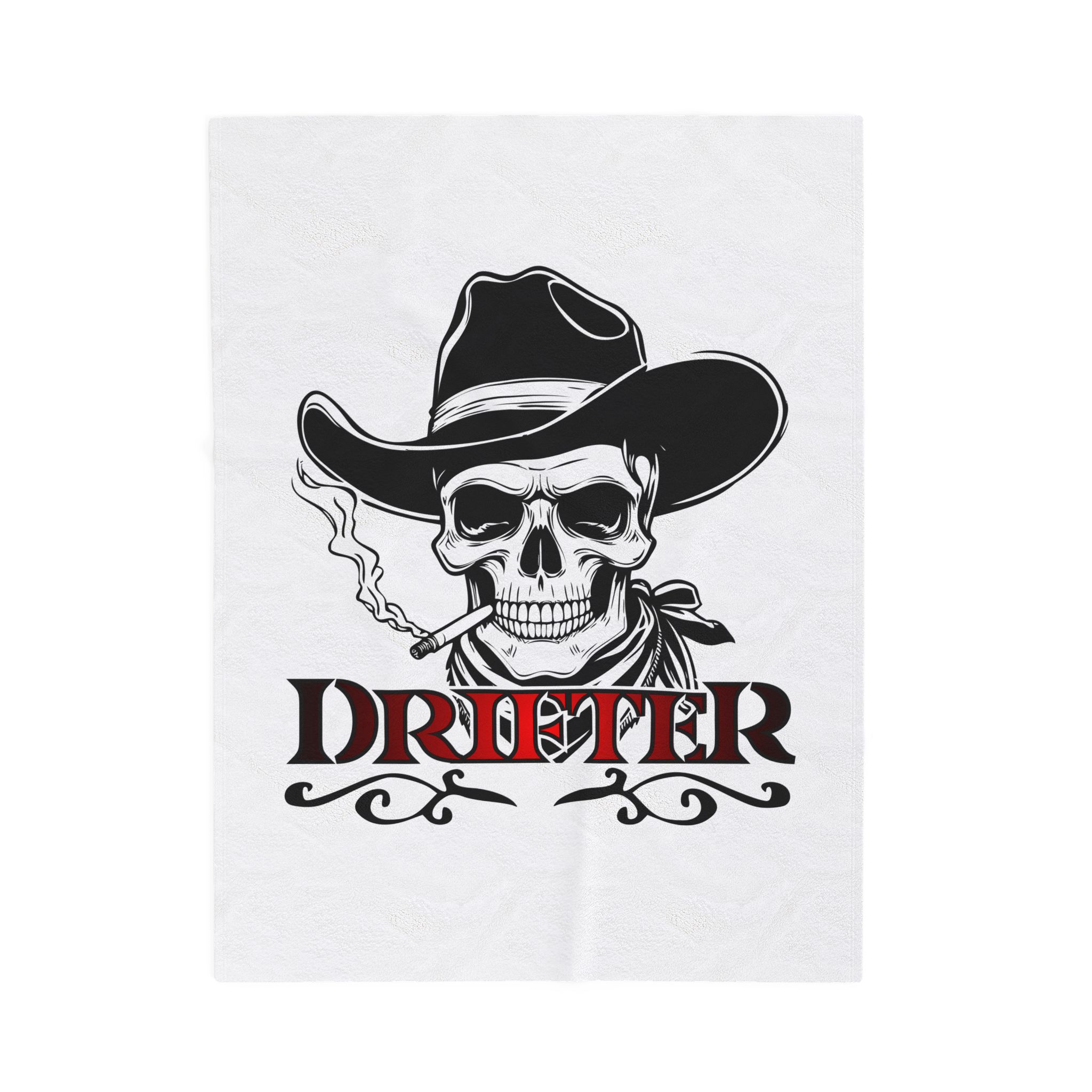Drifter Skull Cowboy Velveteen Plush Blanket — Western Biker Skull Throw for Men - Image 5