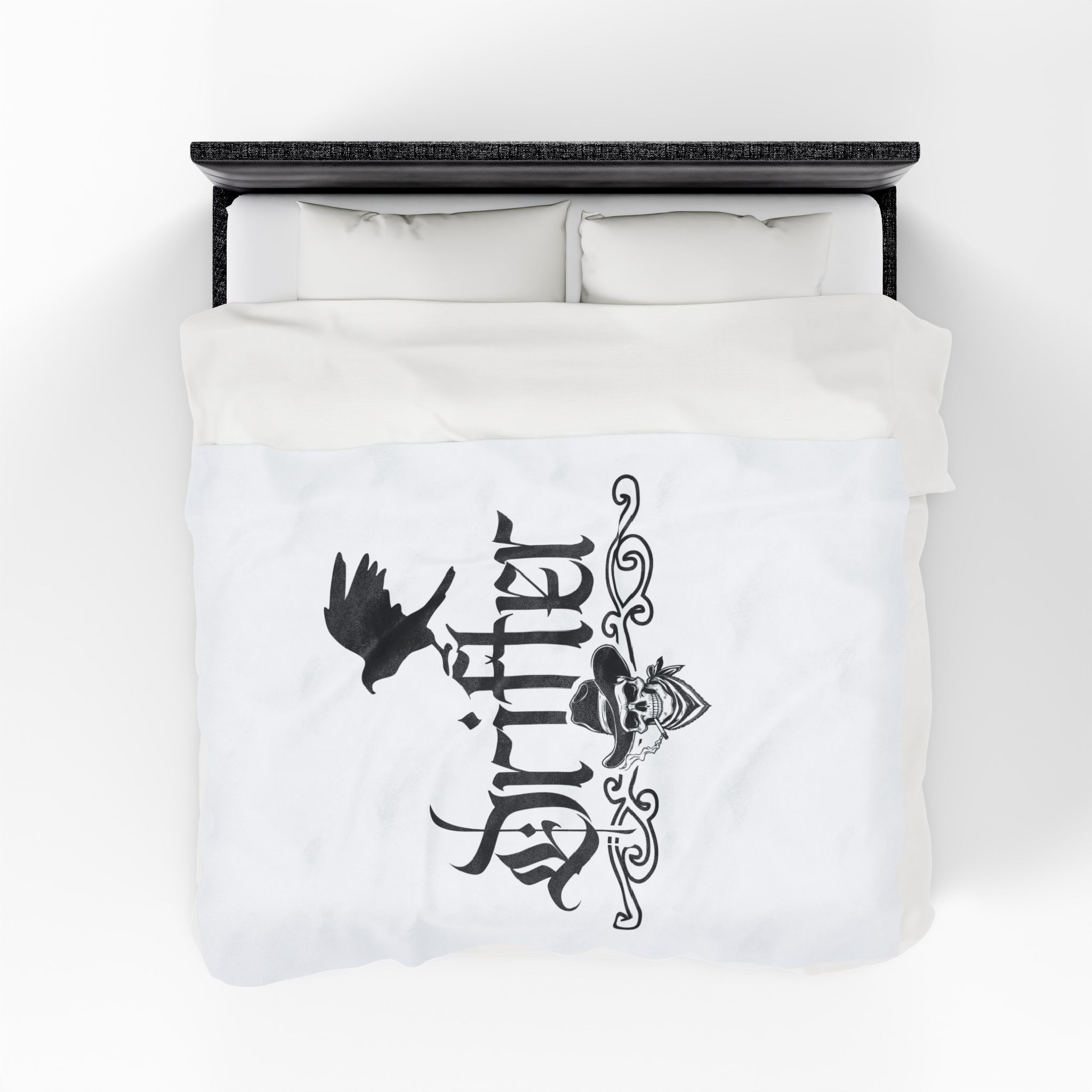 Drifter Velveteen Plush Blanket — Gothic Skull & Raven Decorative Throw - Image 4
