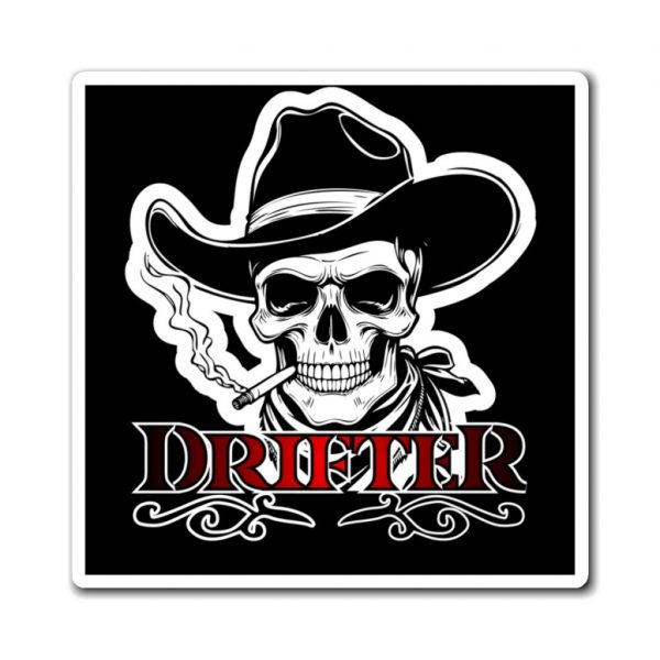 Drifter Skull Cowboy Magnet — Biker/Western Skull Fridge Sticker