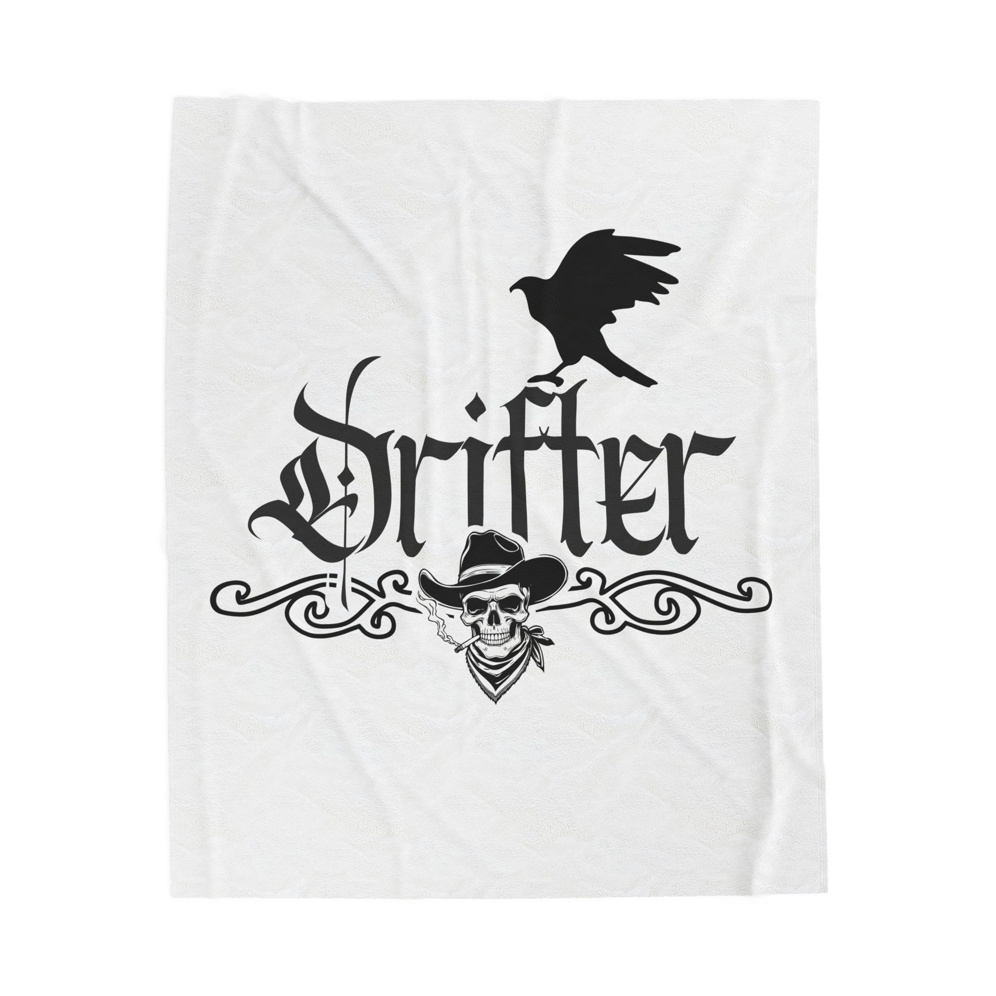 Drifter Velveteen Plush Blanket — Gothic Skull & Raven Decorative Throw