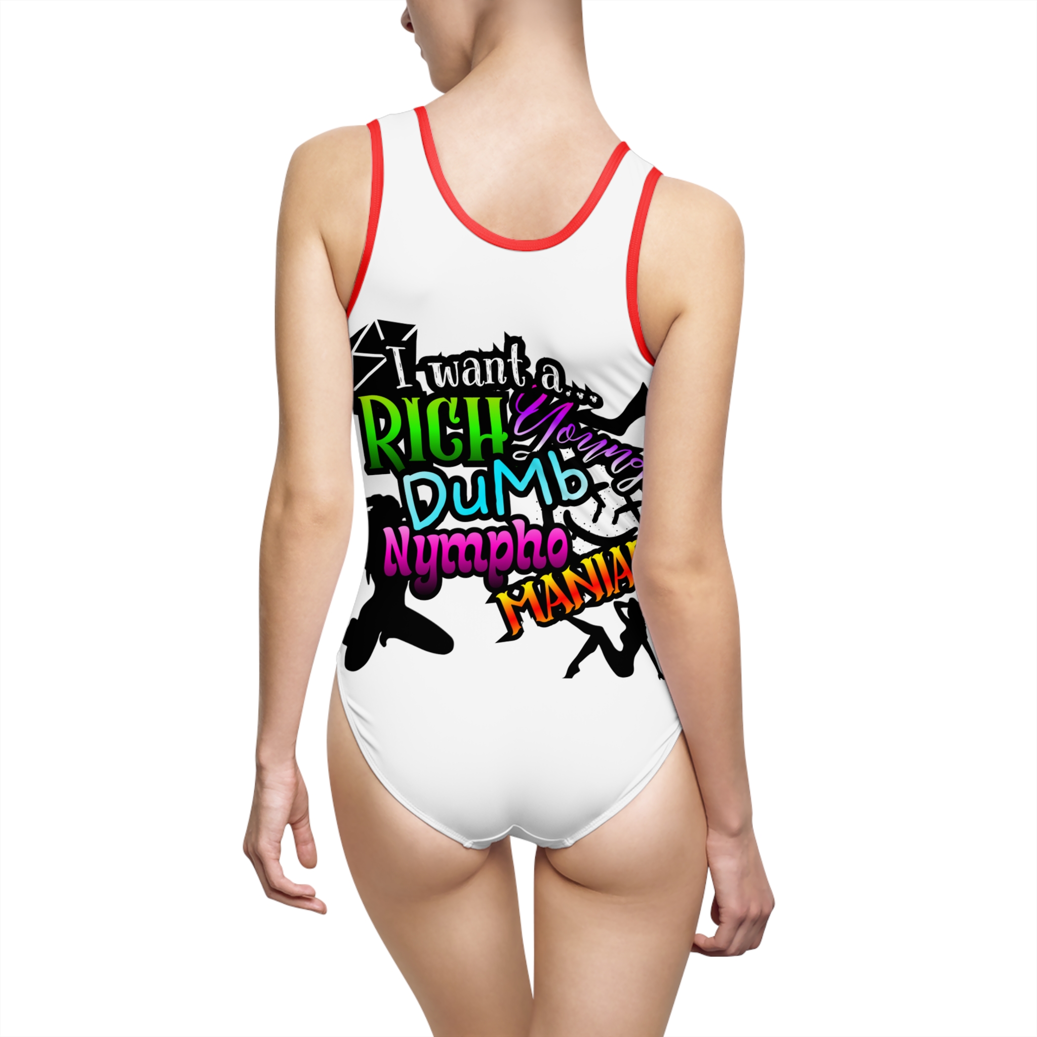 One-Piece Swimsuit — Gothic Raven & Bold Graffiti Text Design - Image 5