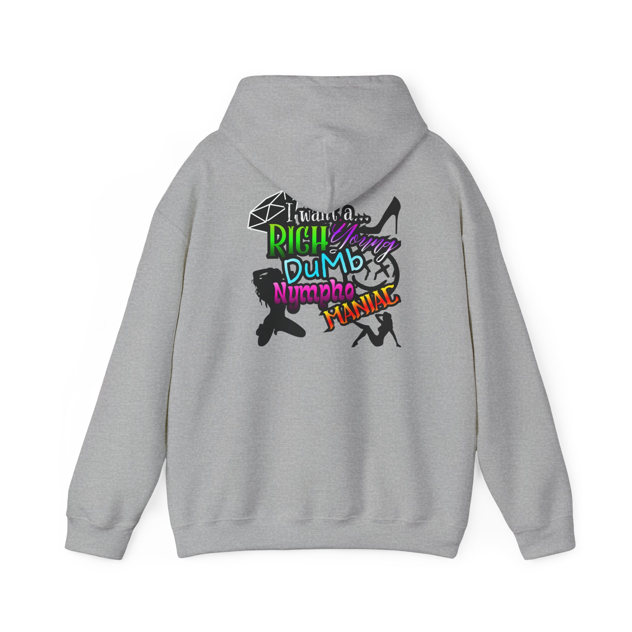 Drifter Gothic Hoodie — Colorful Back Graphic 'Lightning, Rich, Dumb, Nympho' Streetwear - Image 15