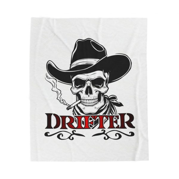 Drifter Skull Cowboy Velveteen Plush Blanket — Western Biker Skull Throw for Men