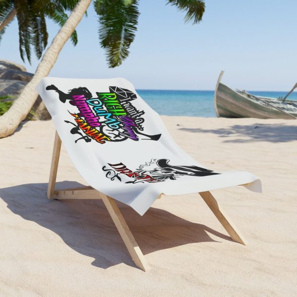 Drifter Skull & Bold Typography Beach Towel — I Want A Rich Young Dumb Nympho Maniac Design