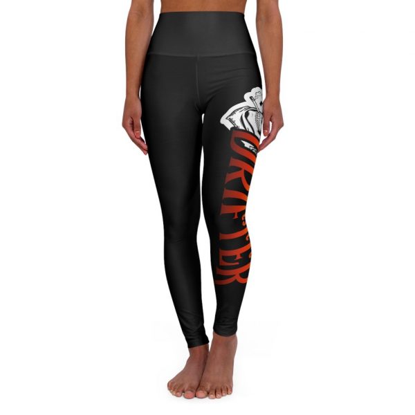 High-Waisted Yoga Leggings — Black Athletic Leggings with Bold Side Graphic