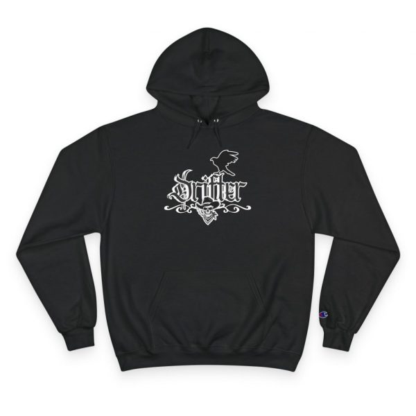 Hoodie — Gothic "Champion" Script with Crest Graphic
