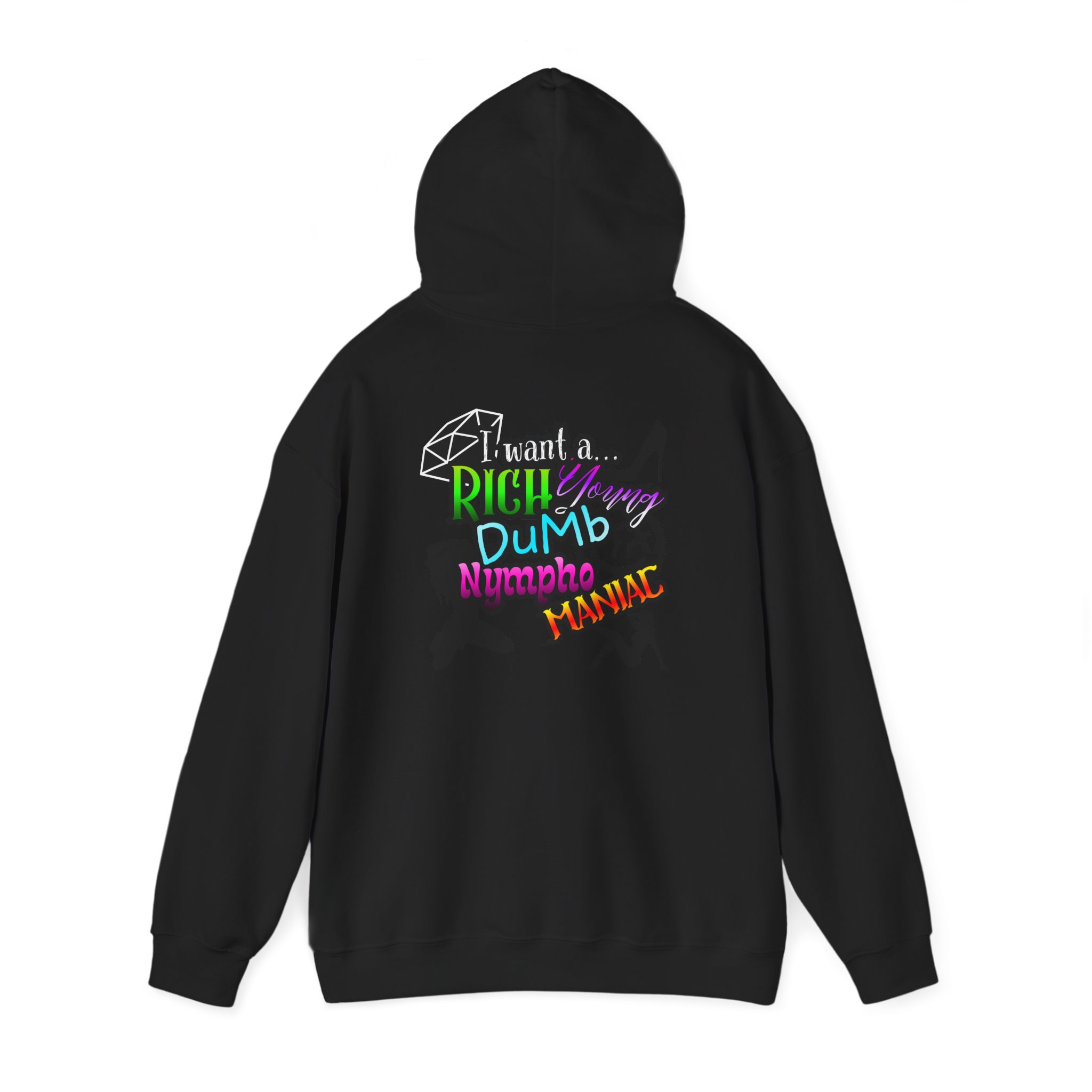Drifter Gothic Hoodie — Colorful Back Graphic 'Lightning, Rich, Dumb, Nympho' Streetwear - Image 4