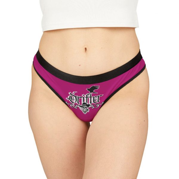 Women's Thong - Pink 'Drifter' Gothic Script & Silhouette Print
