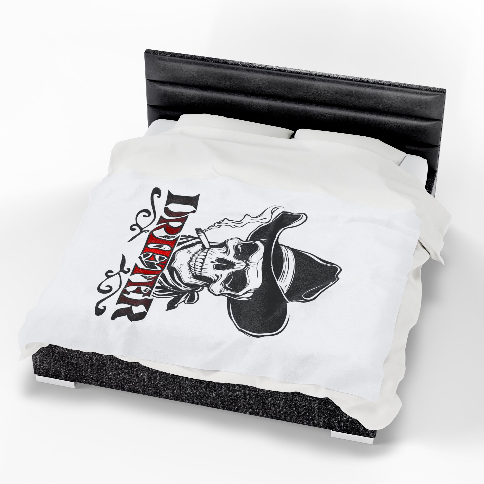 Drifter Skull Cowboy Velveteen Plush Blanket — Western Biker Skull Throw for Men - Image 4