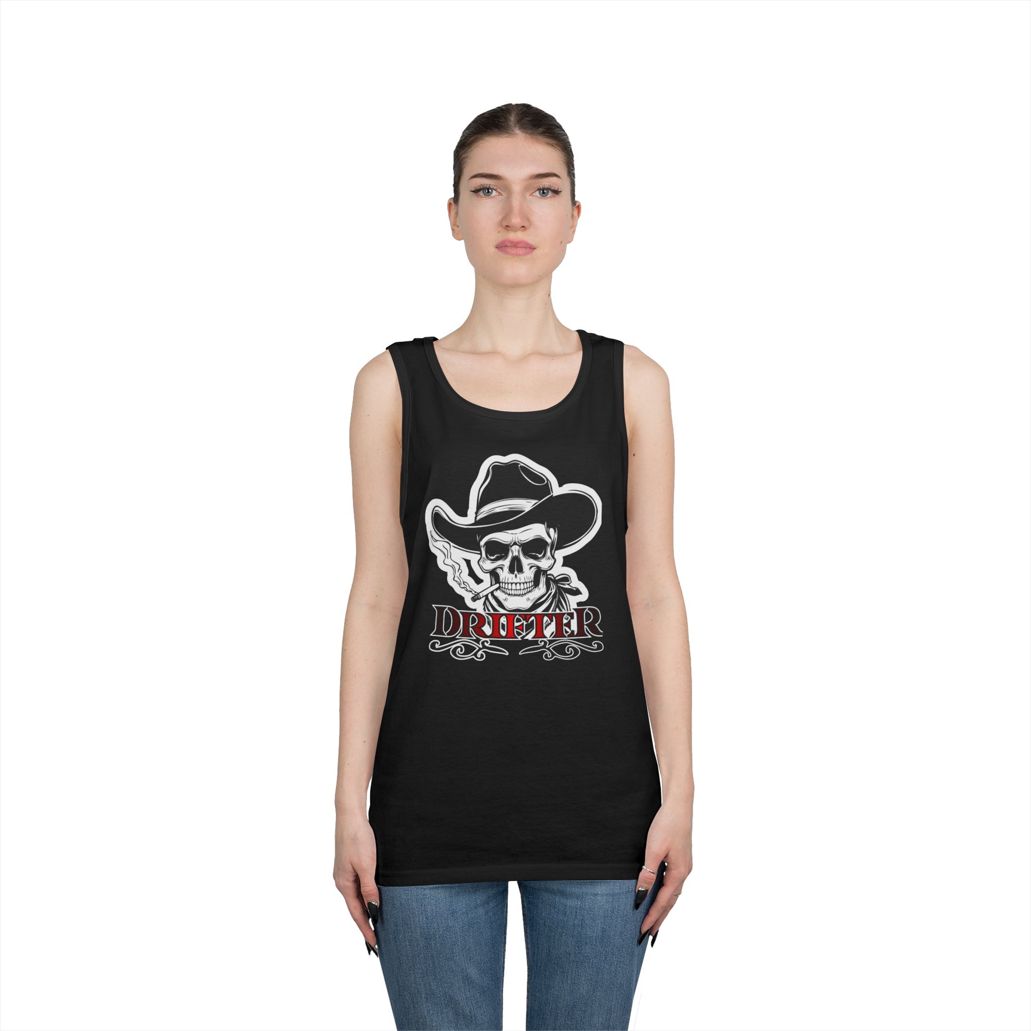 Drifter Skull Cowboy Tank Top — Western Biker Graphic Tank - Image 8