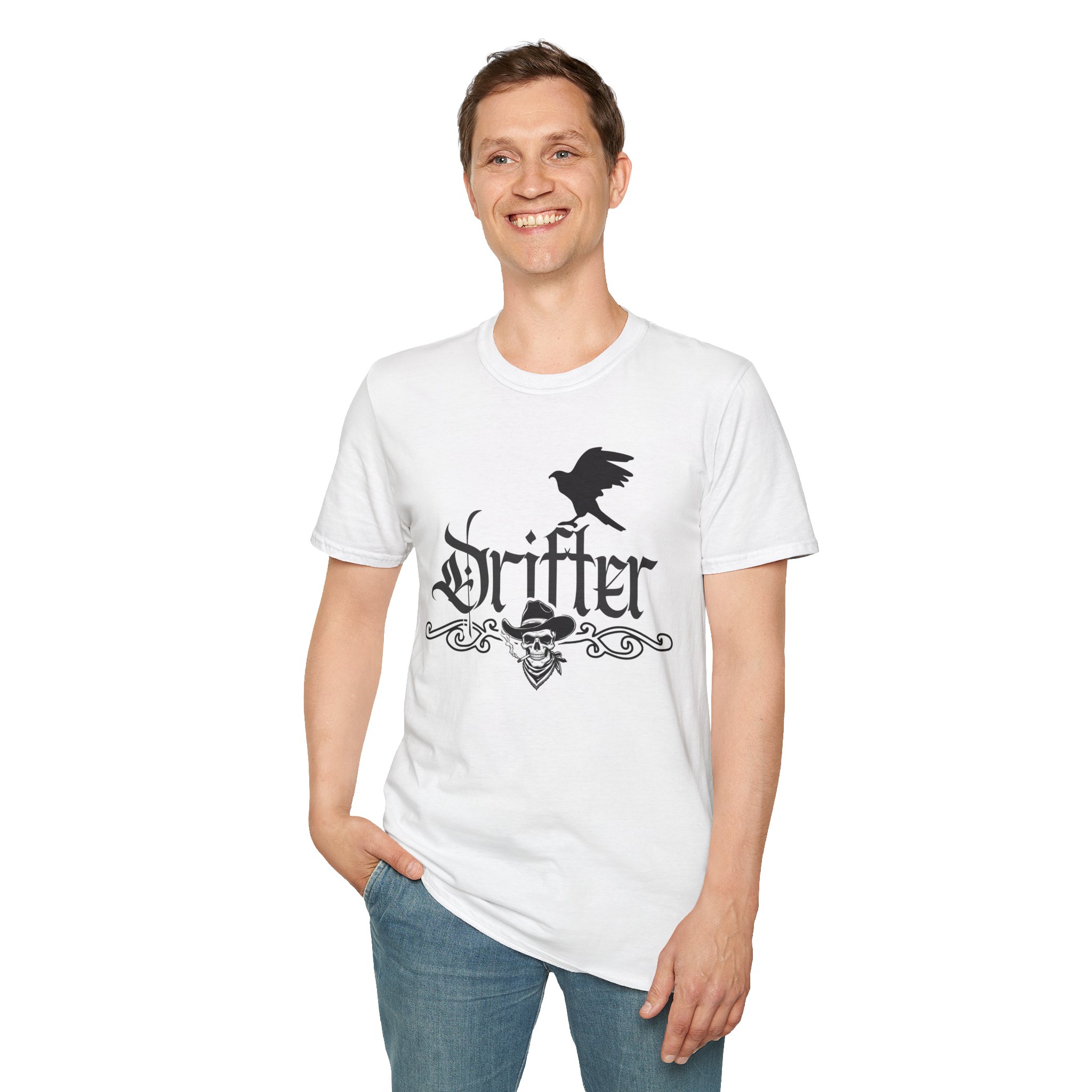 Drifter T-Shirt — Gothic Crow & Skull Vintage Design