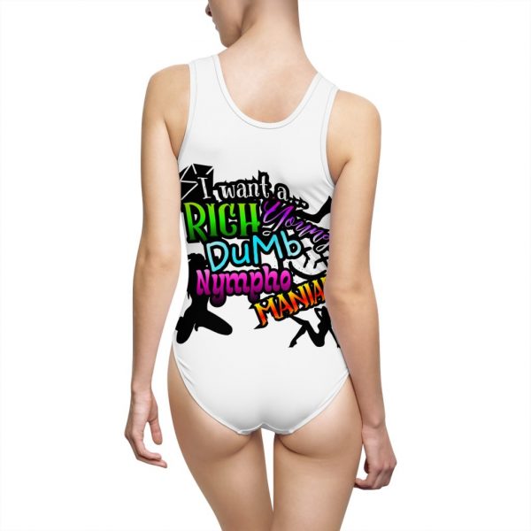 One-Piece Swimsuit — Gothic Raven & Bold Graffiti Text Design