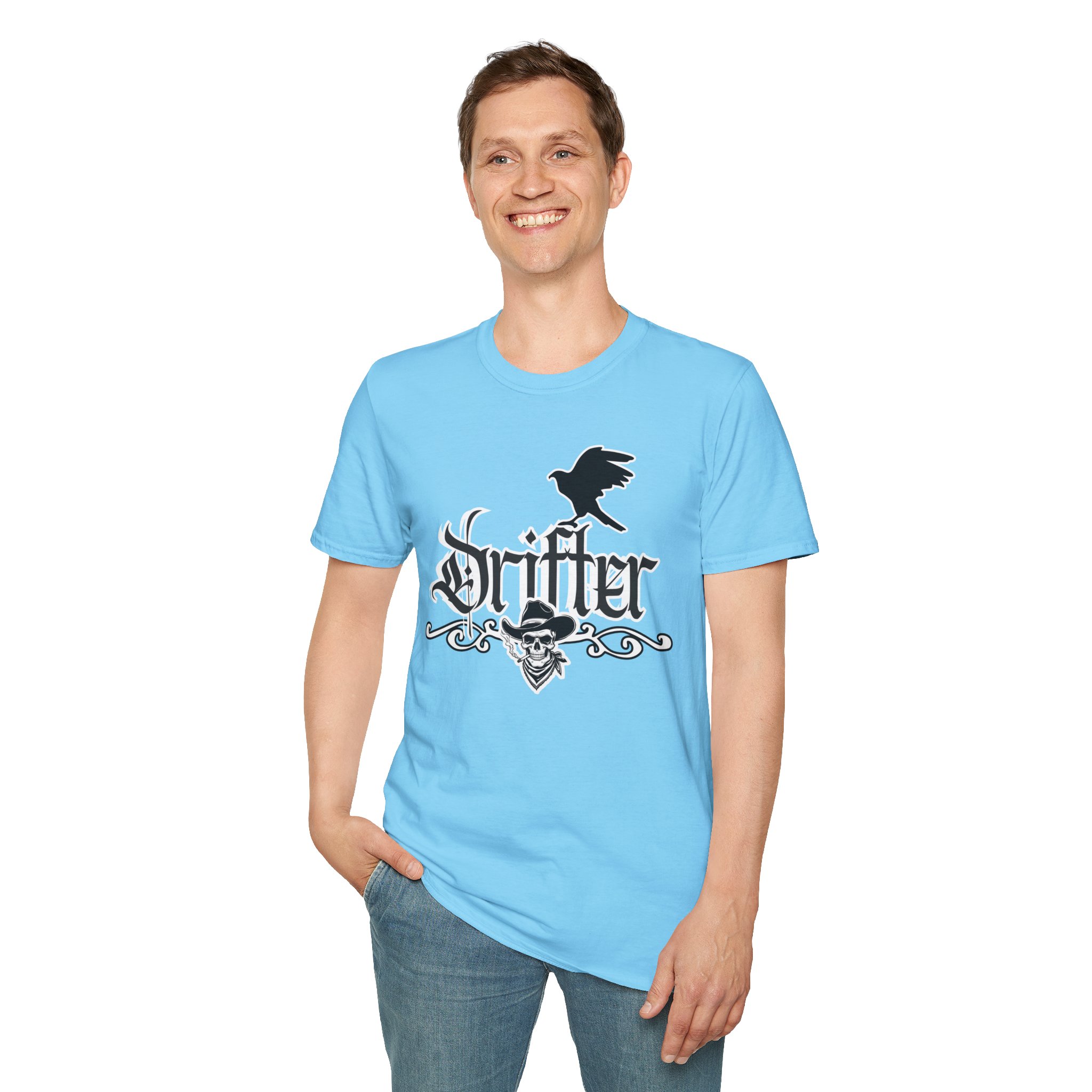 Drifter T-Shirt — Gothic Crow & Skull Vintage Design - Image 68