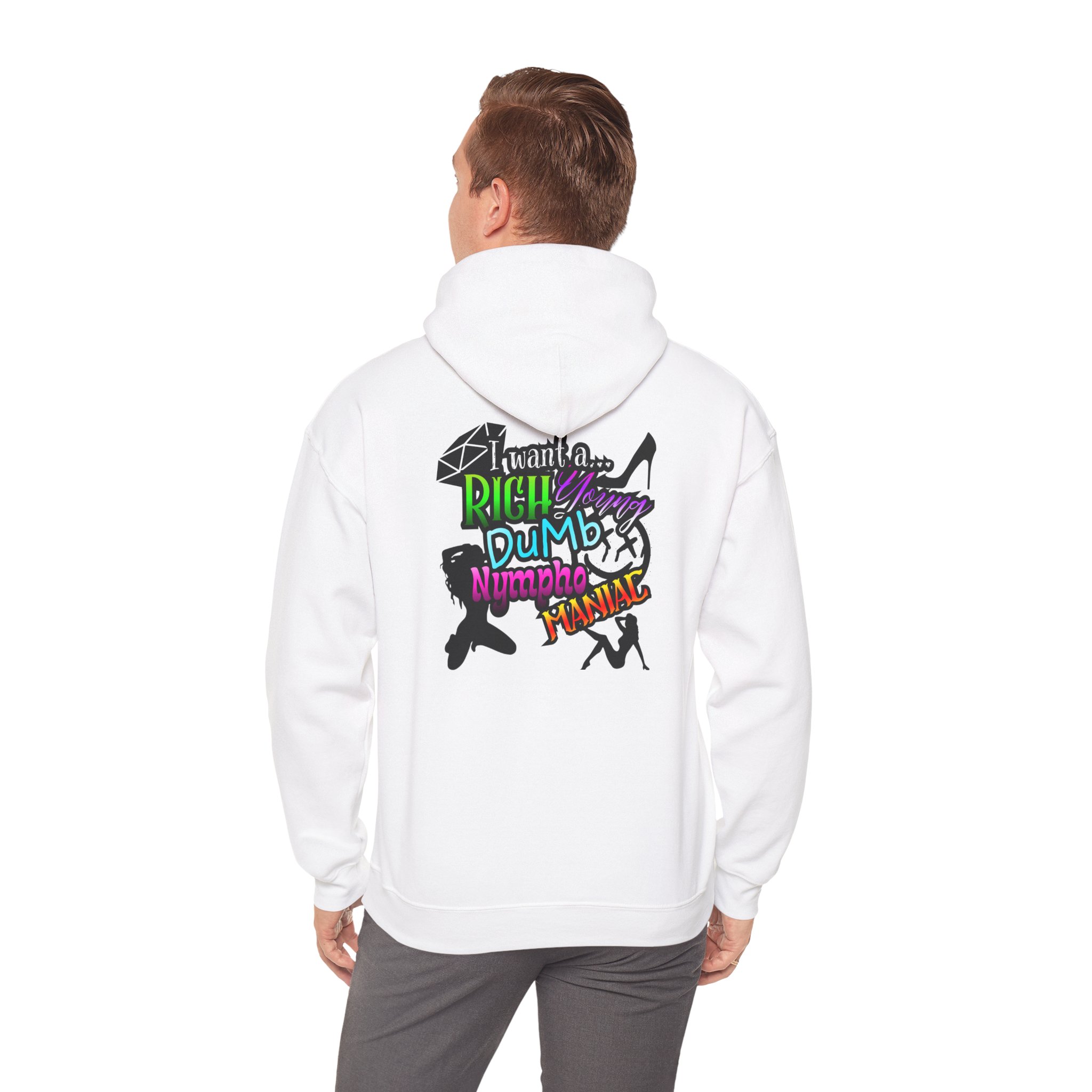 Drifter Gothic Hoodie — Colorful Back Graphic 'Lightning, Rich, Dumb, Nympho' Streetwear - Image 11