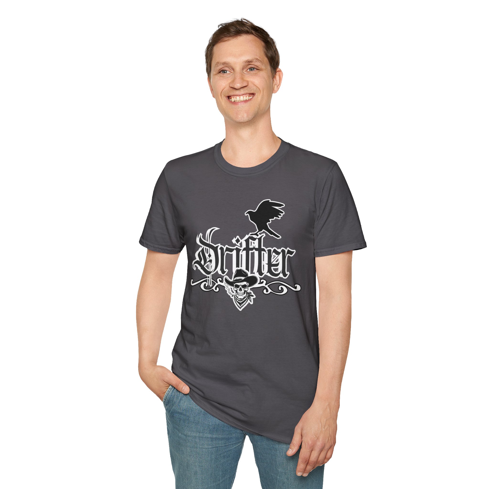 Drifter T-Shirt — Gothic Crow & Skull Vintage Design - Image 75