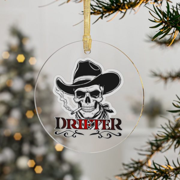 Cowboy Skull 'Drifter' Acrylic Ornament - Western Motorcycle/Biker Holiday Decor