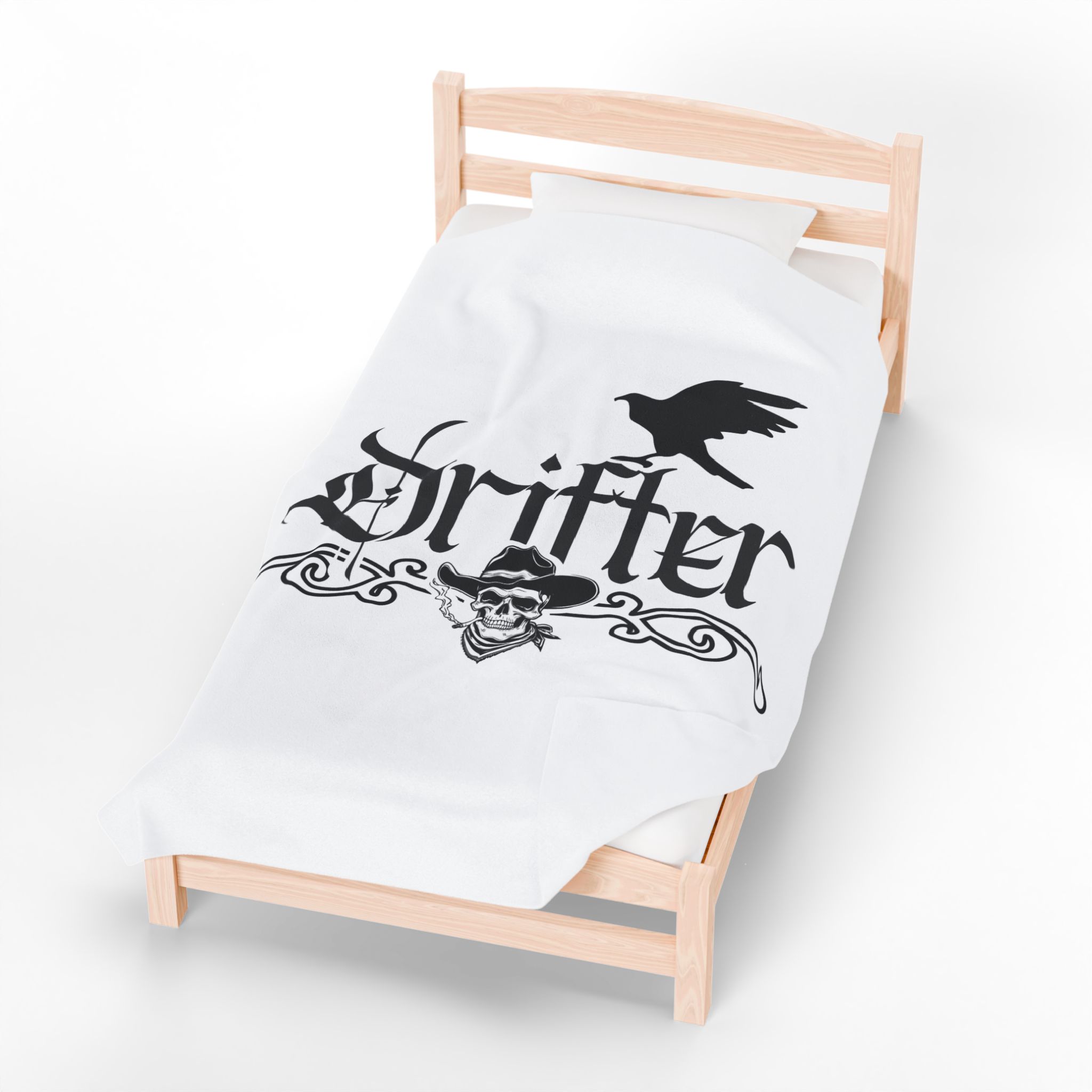 Drifter Velveteen Plush Blanket — Gothic Skull & Raven Decorative Throw - Image 3