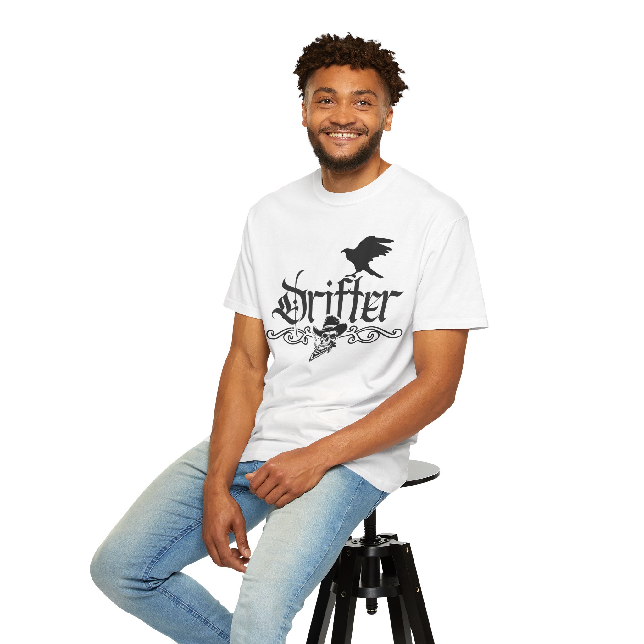 Drifter Gothic T-Shirt – Raven & Skull Vintage Graphic Tee - Image 8