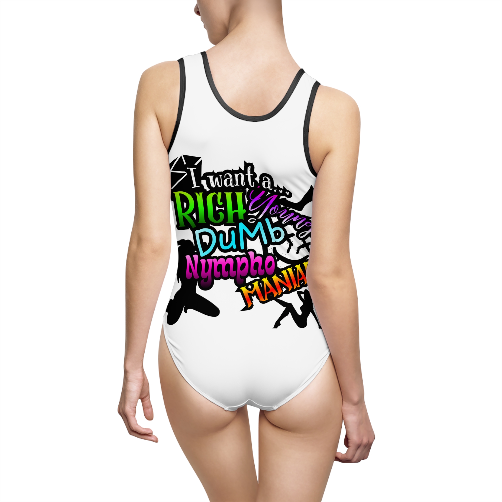 One-Piece Swimsuit — Gothic Raven & Bold Graffiti Text Design - Image 9